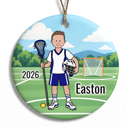 Lacrosse Boy Personalized Christmas Ornament - Brown Hair w/Fair Skin, 