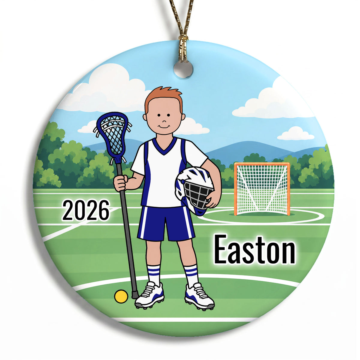 Lacrosse Boy Personalized Christmas Ornament - Red Hair w/Fair Skin, 