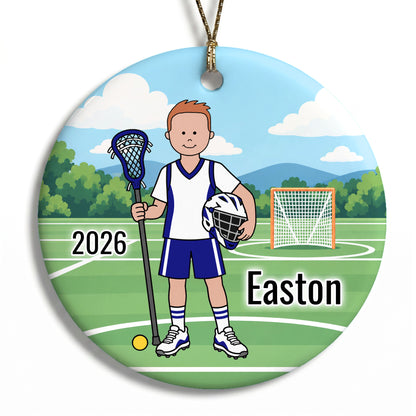 Lacrosse Boy Personalized Christmas Ornament - Red Hair w/Fair Skin, 