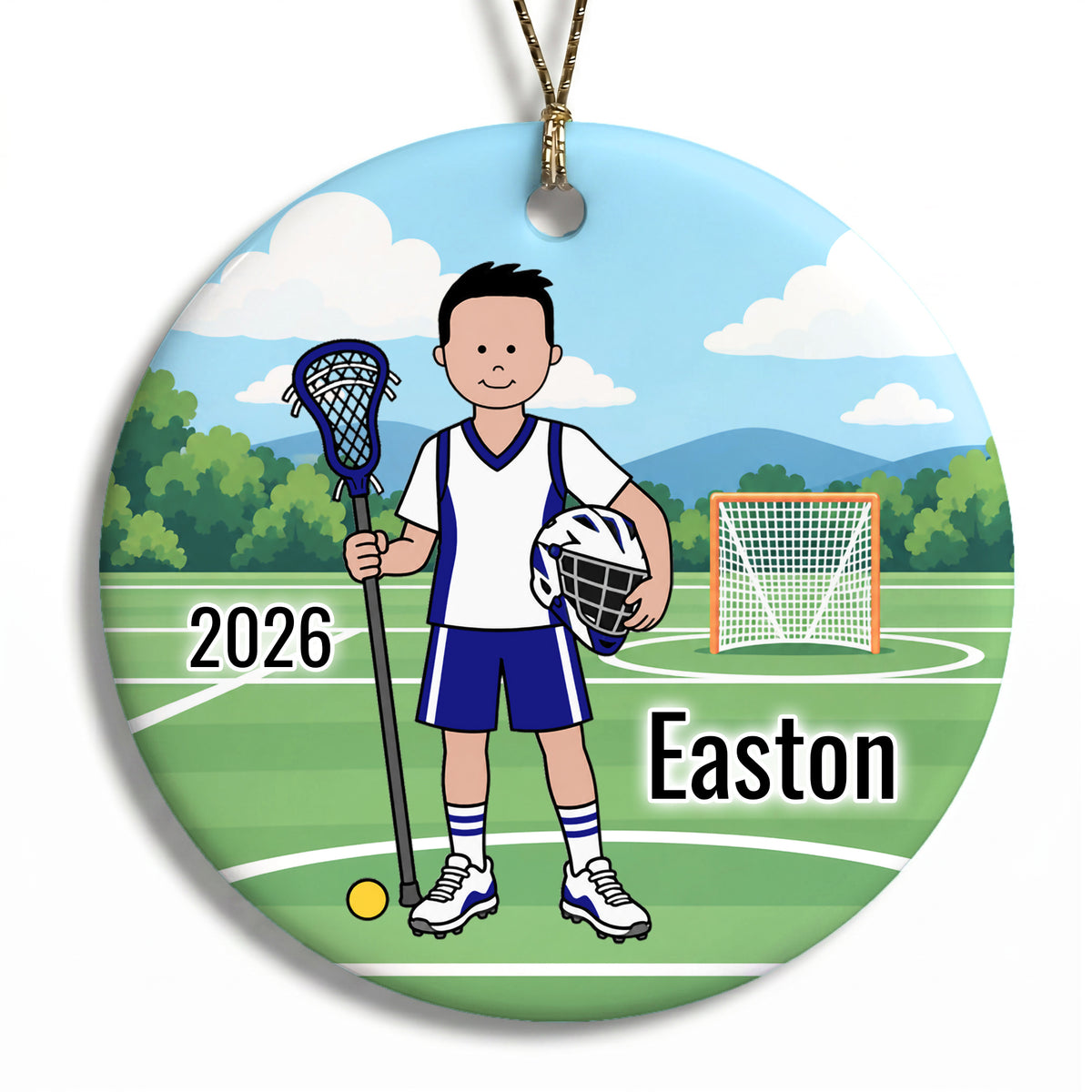 Lacrosse Boy Personalized Christmas Ornament - Black Hair w/Fair Skin, 