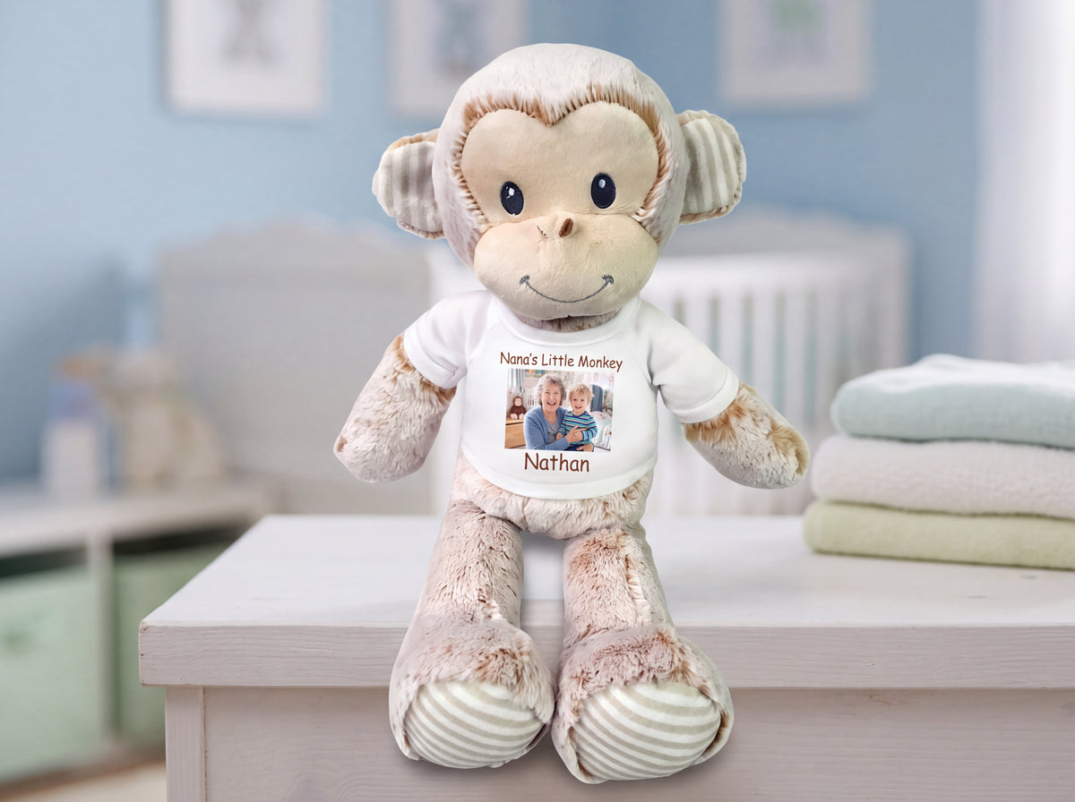 Personalized Stuffed Monkey -  12" Marlow Monkey with your custom Photo and/or Text