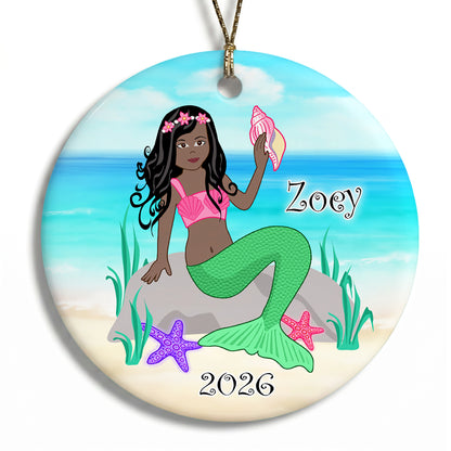 Mermaid Personalized Christmas Ornament - Black / African American