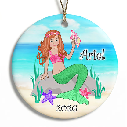 Mermaid Personalized Christmas Ornament - Red Hair