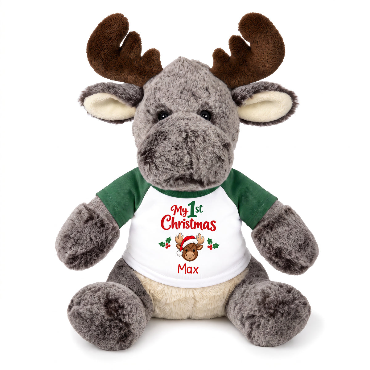 Personalized Christmas Stuffed Moose - 11 Inch Plush Milo Moose