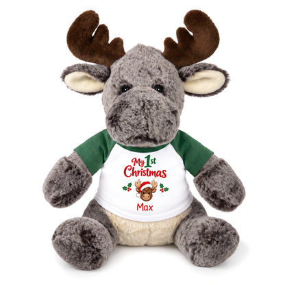 Personalized Christmas Stuffed Moose - 11 Inch Plush Milo Moose