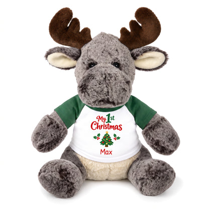 Personalized Christmas Stuffed Moose - 11 Inch Plush Milo Moose