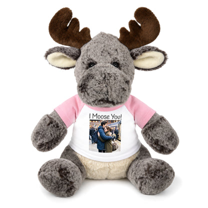 Personalized Stuffed Moose - 11 Inch Milo Moose - Pink Shirt