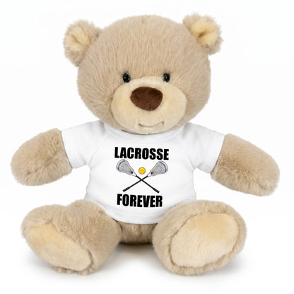 Personalized Lacrosse Teddy Bear - 10 Inch Tan Nuzzles Bear - White