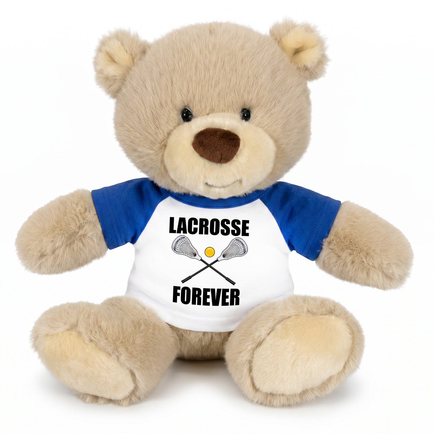 Personalized Lacrosse Teddy Bear - 10 Inch Tan Nuzzles Bear - Royal Blue