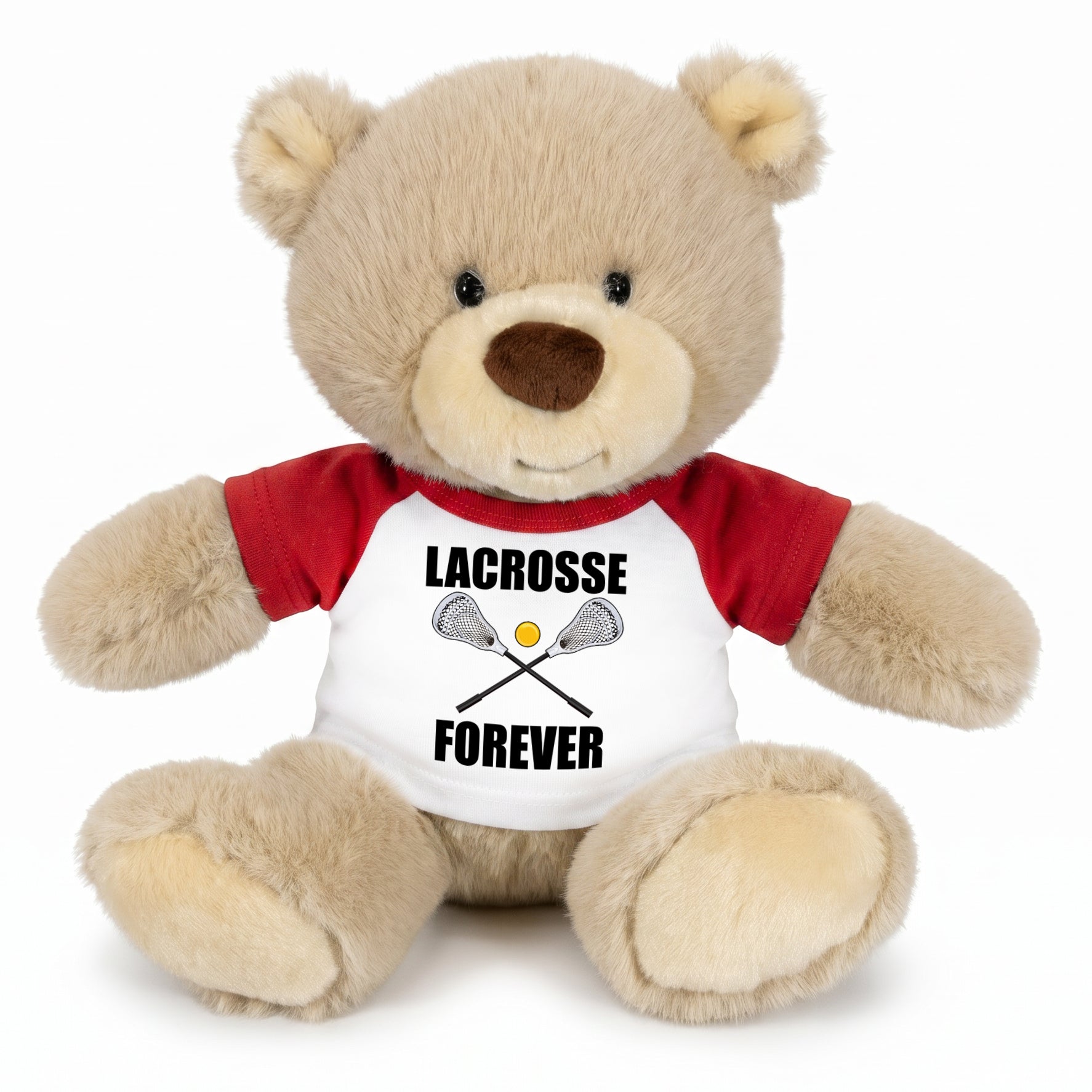 Personalized Lacrosse Teddy Bear - 10 Inch Tan Nuzzles Bear - Red