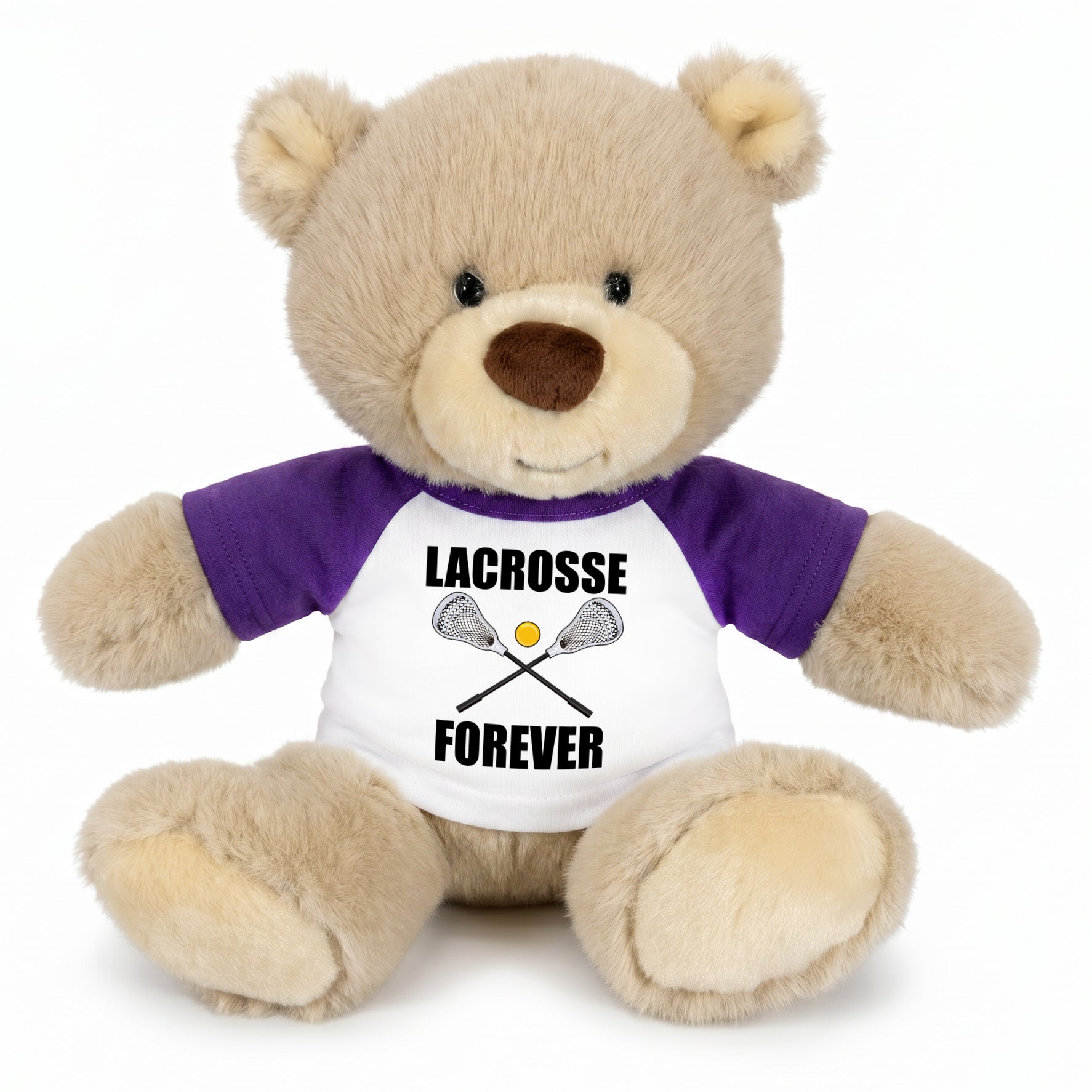Personalized Lacrosse Teddy Bear - 10 Inch Tan Nuzzles Bear - Purple