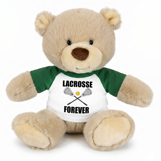 Personalized Lacrosse Teddy Bear - 10 Inch Tan Nuzzles Bear - Green