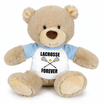 Personalized Lacrosse Teddy Bear - 10 Inch Tan Nuzzles Bear - Light Blue