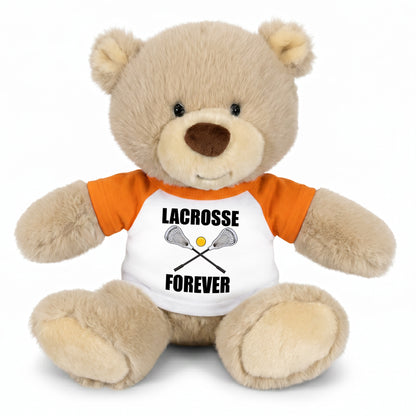Personalized Lacrosse Teddy Bear - 10 Inch Tan Nuzzles Bear - Orange