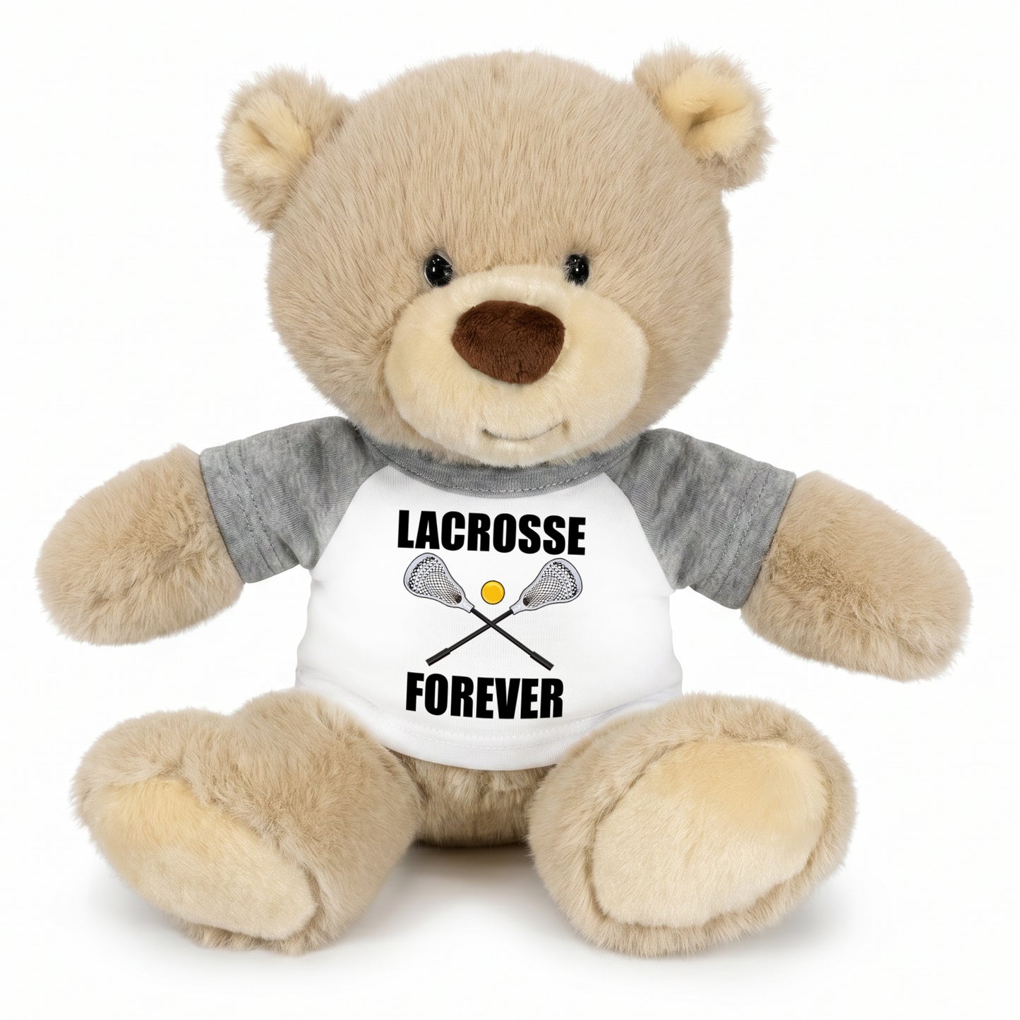 Personalized Lacrosse Teddy Bear - 10 Inch Tan Nuzzles Bear - Grey