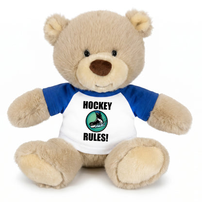 Personalized Ice Hockey Teddy Bear - 10 Inch Tan Nuzzles Bear - Royal Blue