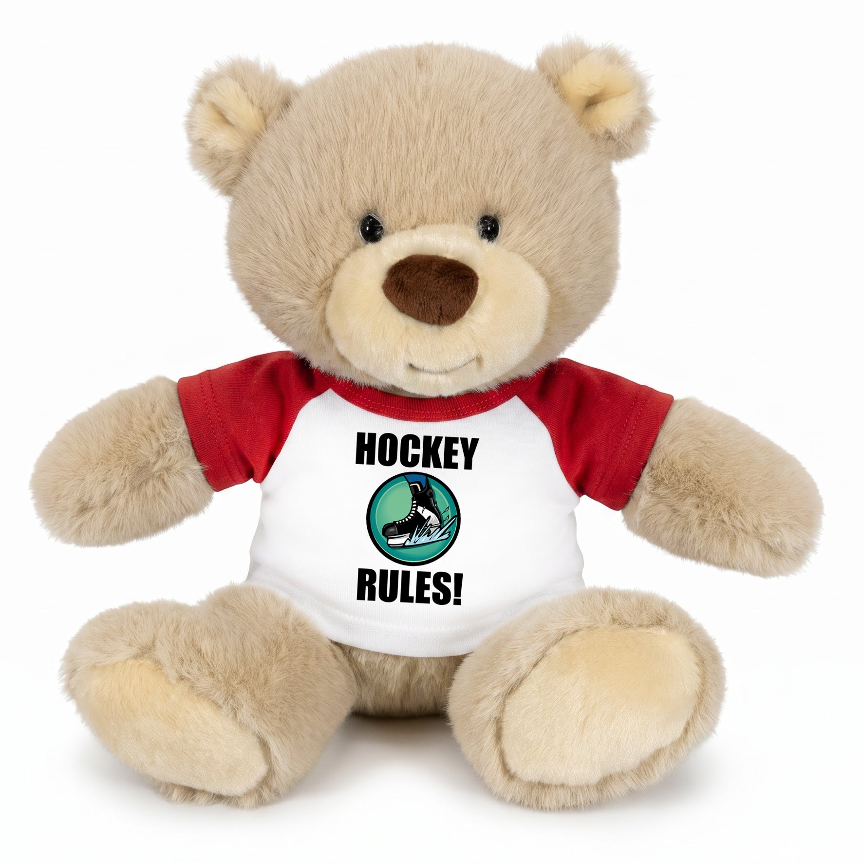 Personalized Ice Hockey Teddy Bear - 10 Inch Tan Nuzzles Bear - Red