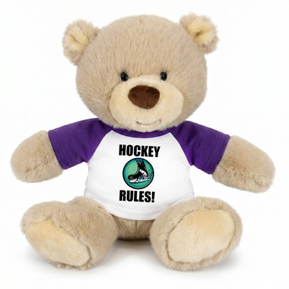 Personalized Ice Hockey Teddy Bear - 10 Inch Tan Nuzzles Bear - Purple