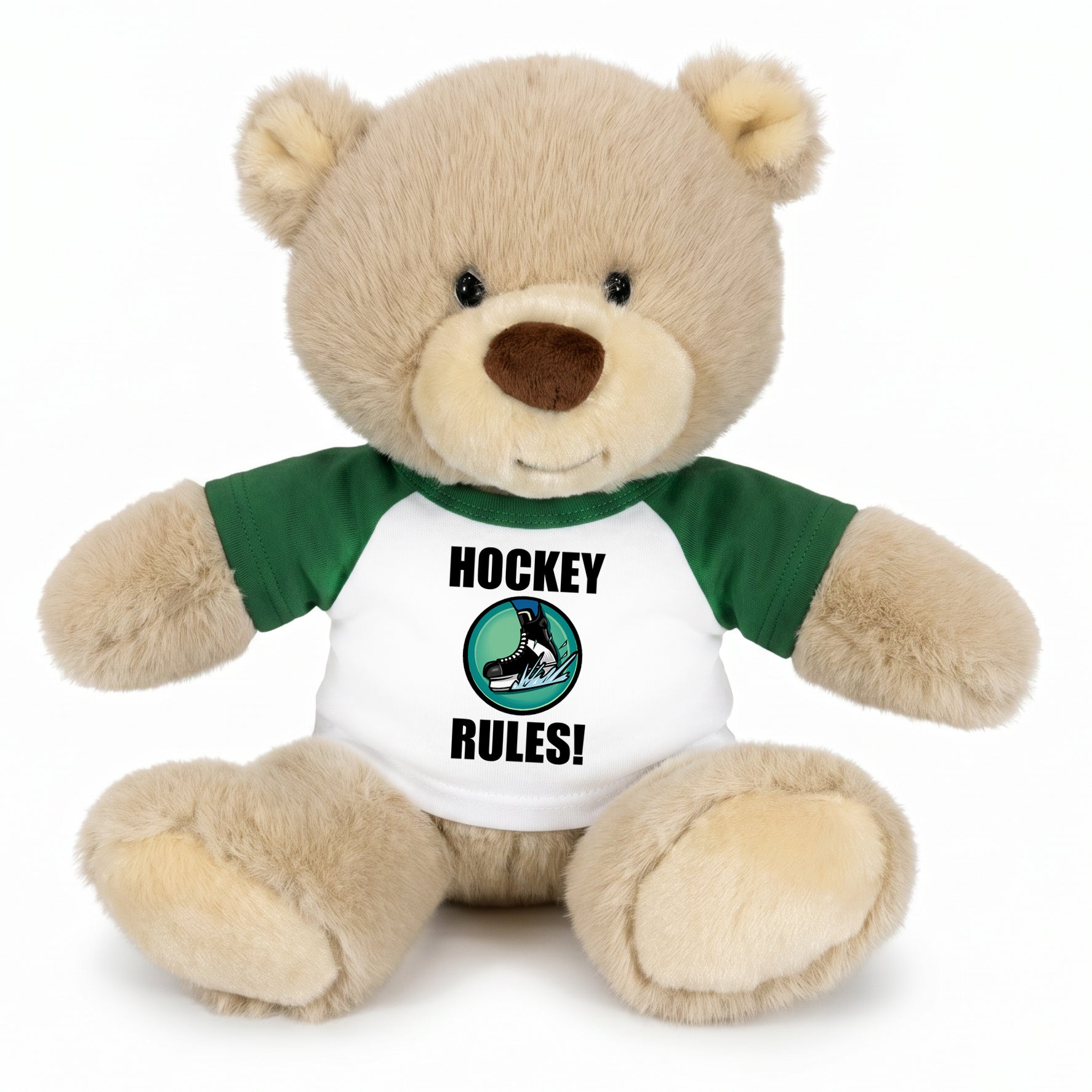Personalized Ice Hockey Teddy Bear - 10 Inch Tan Nuzzles Bear - Green