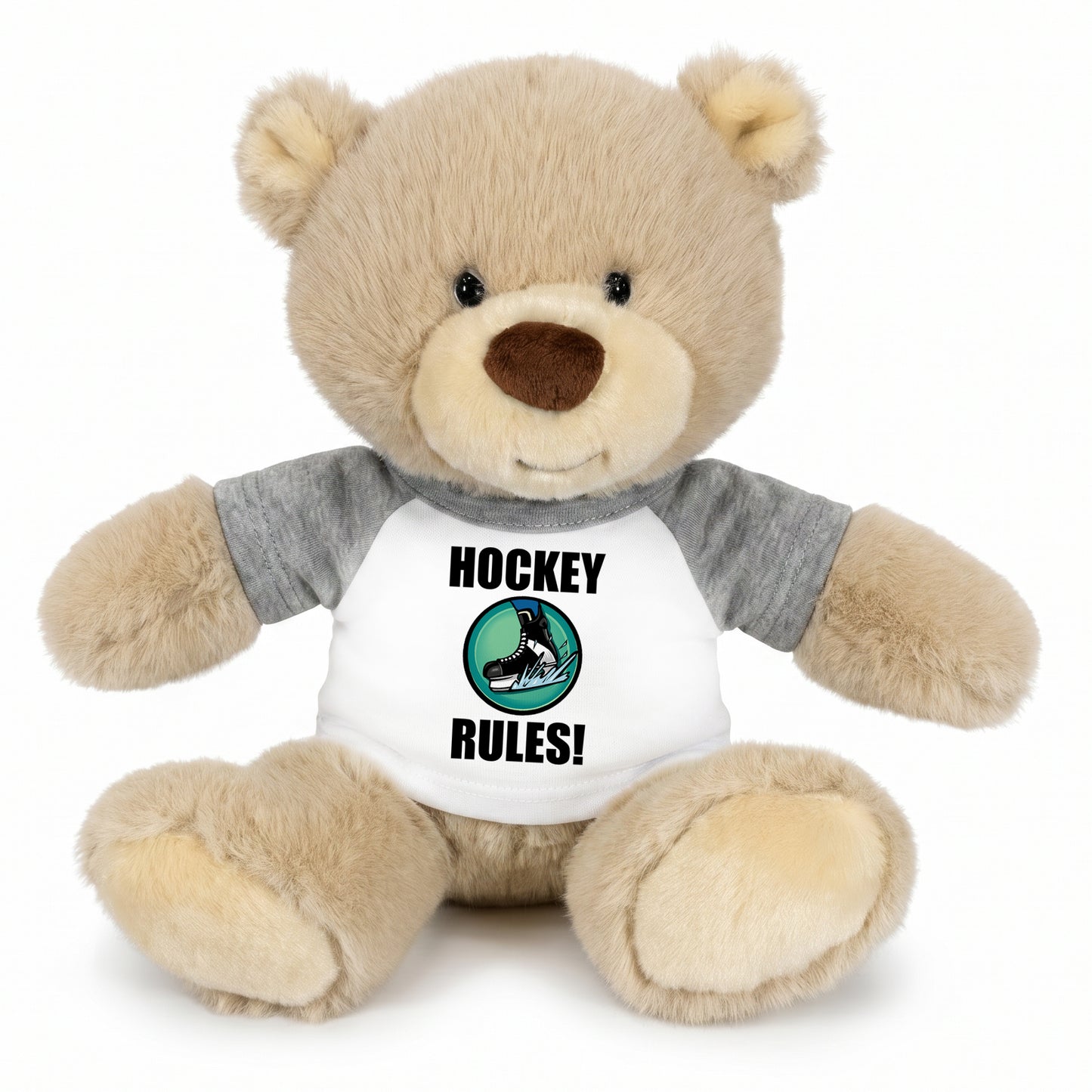 Personalized Ice Hockey Teddy Bear - 10 Inch Tan Nuzzles Bear - Grey