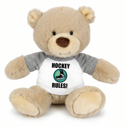 Personalized Ice Hockey Teddy Bear - 10 Inch Tan Nuzzles Bear - Grey