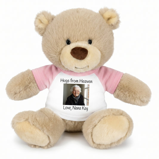 Personalized Memorial Teddy Bear - 10 Inch Tan Nuzzles Bear - Pink