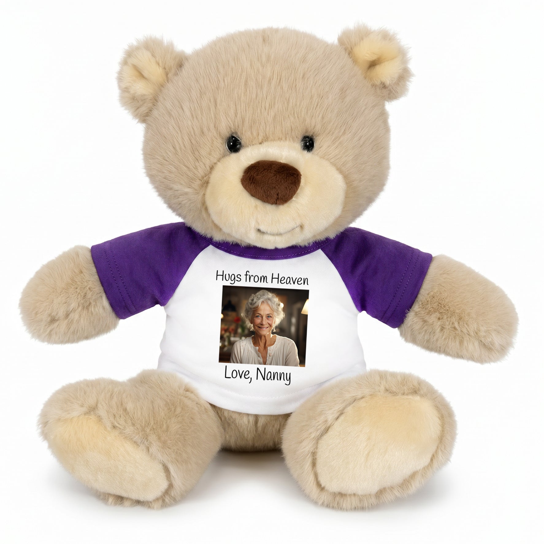 Personalized Memorial Teddy Bear - 10 Inch Tan Nuzzles Bear - Purple