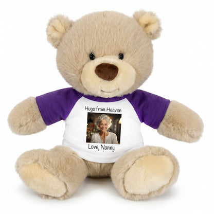 Personalized Memorial Teddy Bear - 10 Inch Tan Nuzzles Bear - Purple