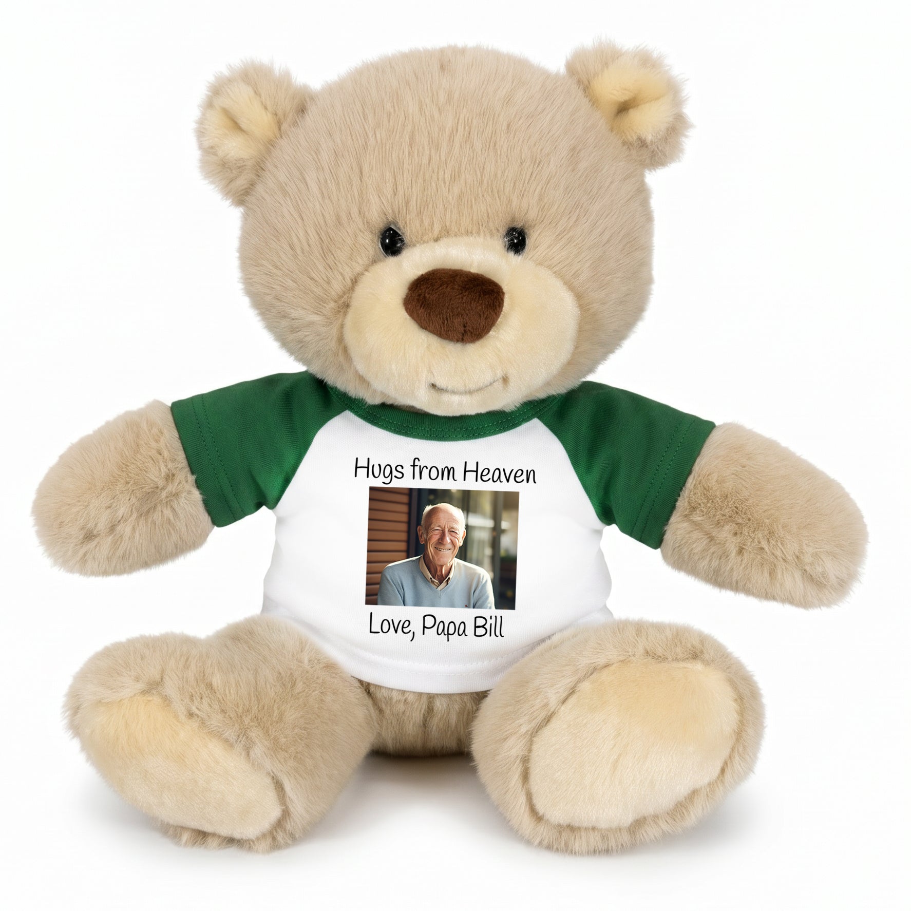 Personalized Memorial Teddy Bear - 10 Inch Tan Nuzzles Bear - Green