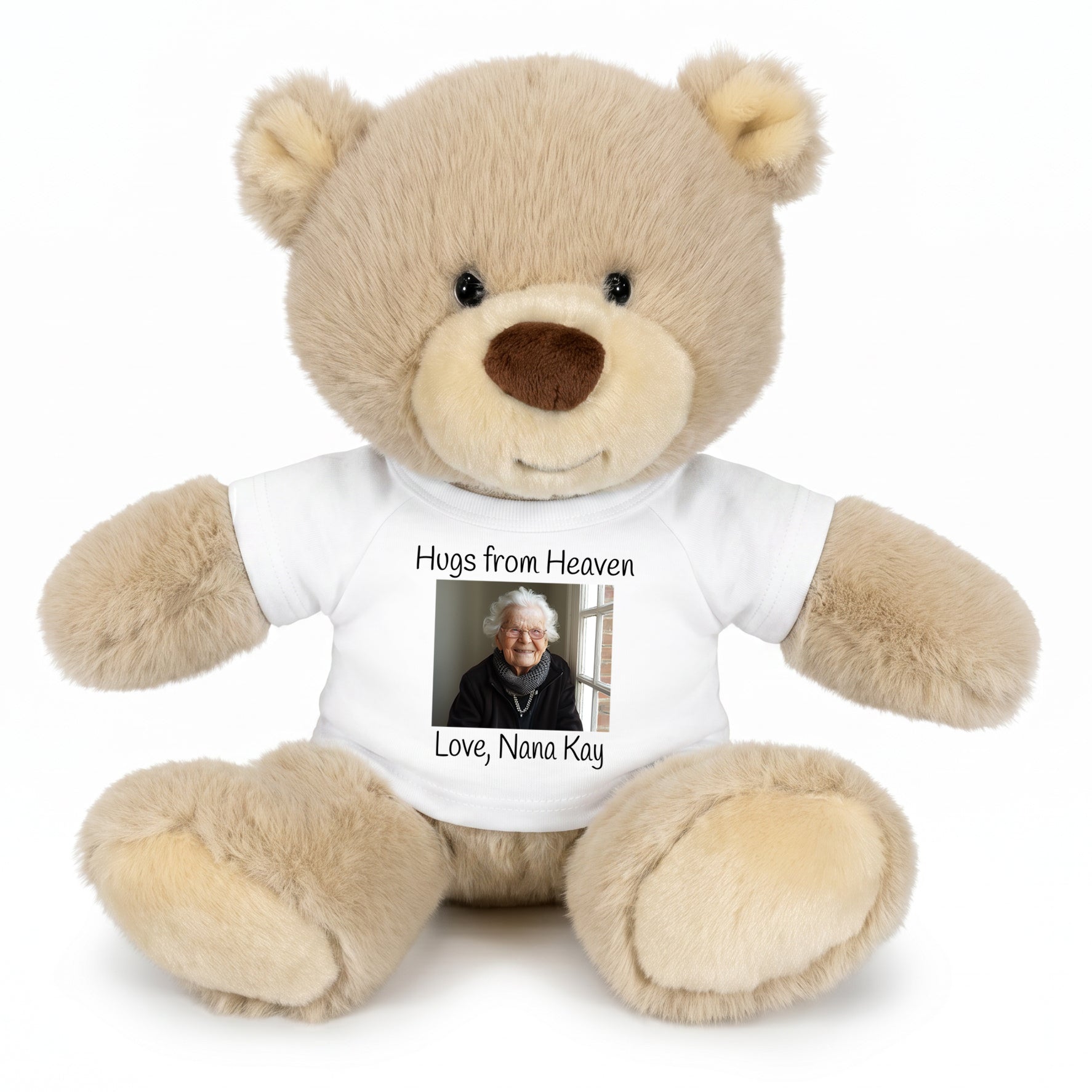 Personalized Memorial Teddy Bear - 10 Inch Tan Nuzzles Bear - White
