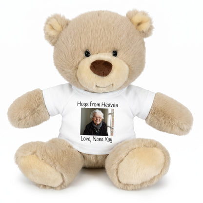 Personalized Memorial Teddy Bear - 10 Inch Tan Nuzzles Bear - White