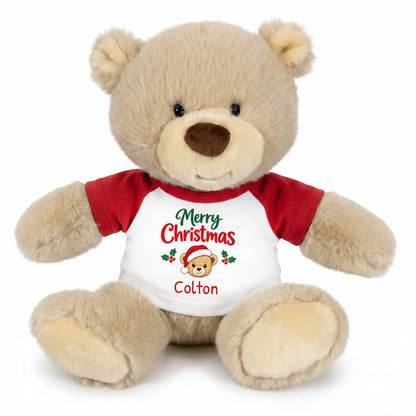 Personalized Christmas Teddy Bear - 10 Inch Tan Nuzzles Bear