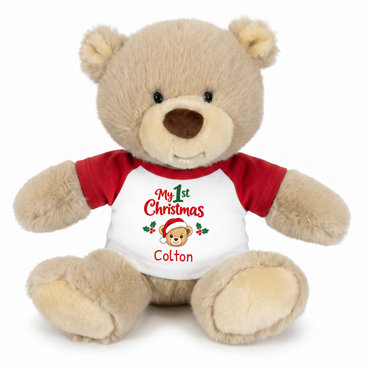 Personalized Christmas Teddy Bear - 10 Inch Tan Nuzzles Bear