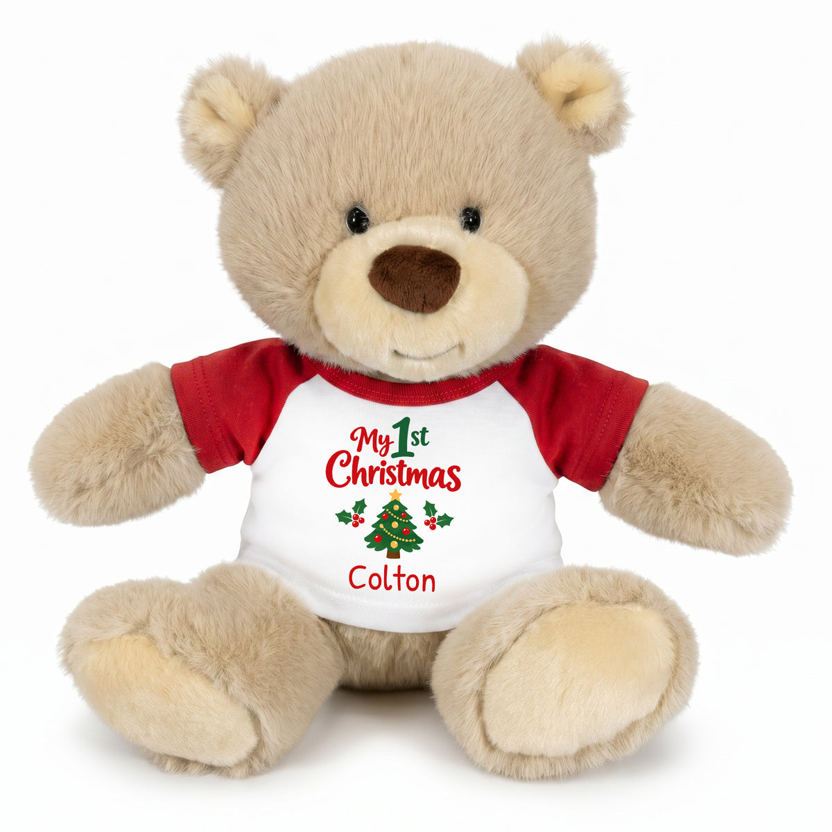 Personalized Christmas Teddy Bear - 10 Inch Tan Nuzzles Bear