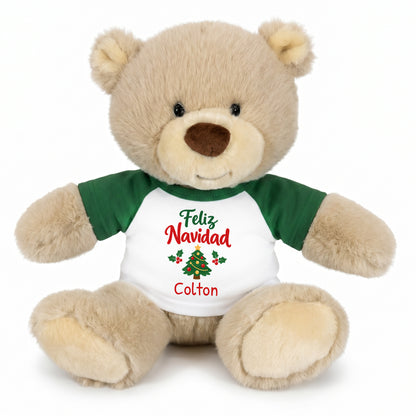 Personalized Christmas Teddy Bear - 10 Inch Tan Nuzzles Bear