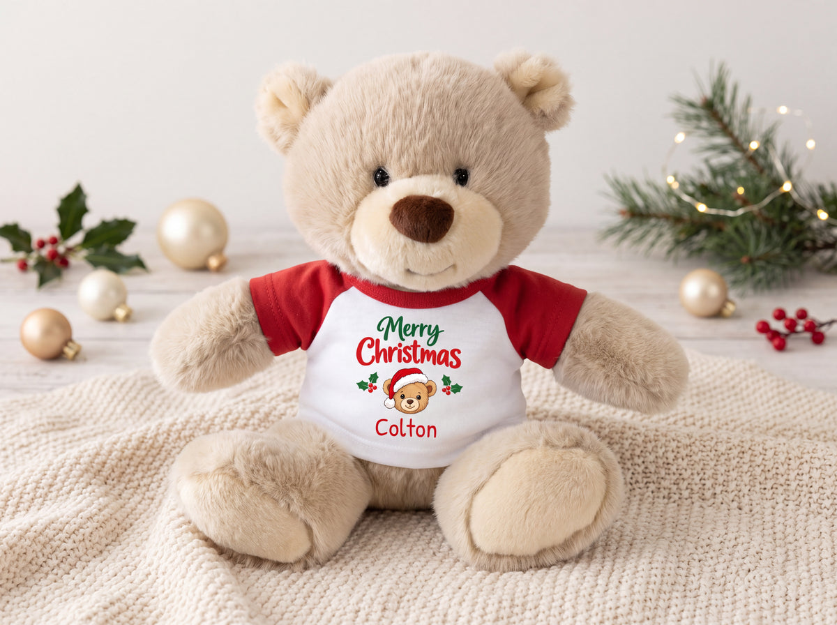 Personalized Christmas Teddy Bear - 10 Inch Tan Nuzzles Bear