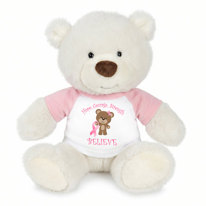 Personalized Breast Cancer Support Teddy Bear - 10 Inch White Nuzzles Bear - Believe Design