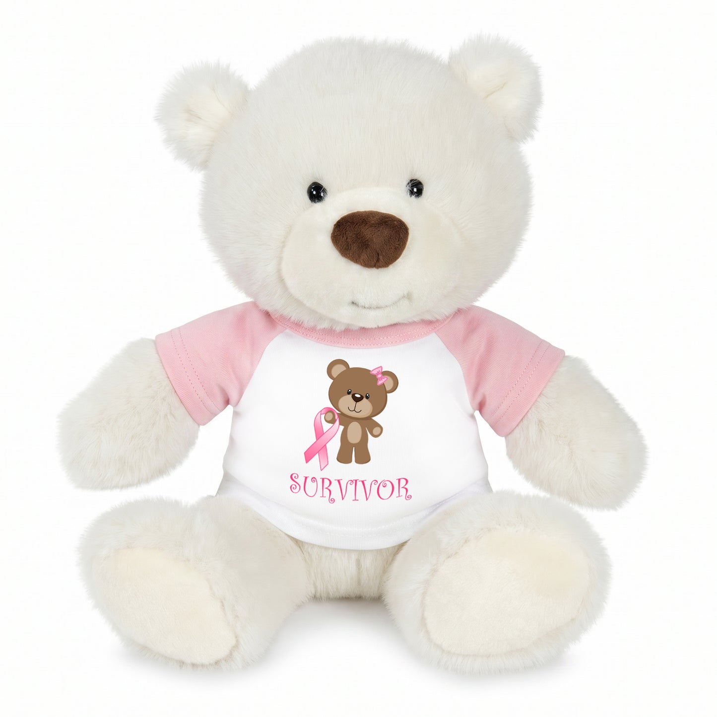Personalized Breast Cancer Support Teddy Bear - 10 Inch White Nuzzles Bear - Survivor Design