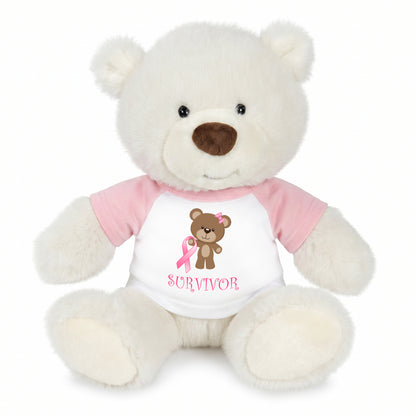 Personalized Breast Cancer Support Teddy Bear - 10 Inch White Nuzzles Bear - Survivor Design