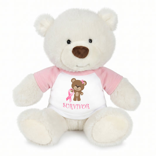 Personalized Breast Cancer Support Teddy Bear - 10 Inch White Nuzzles Bear - Survivor Design