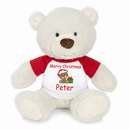 Personalized Christmas Teddy Bear - 10 Inch White Nuzzles Bear - Christmas Bear Design 