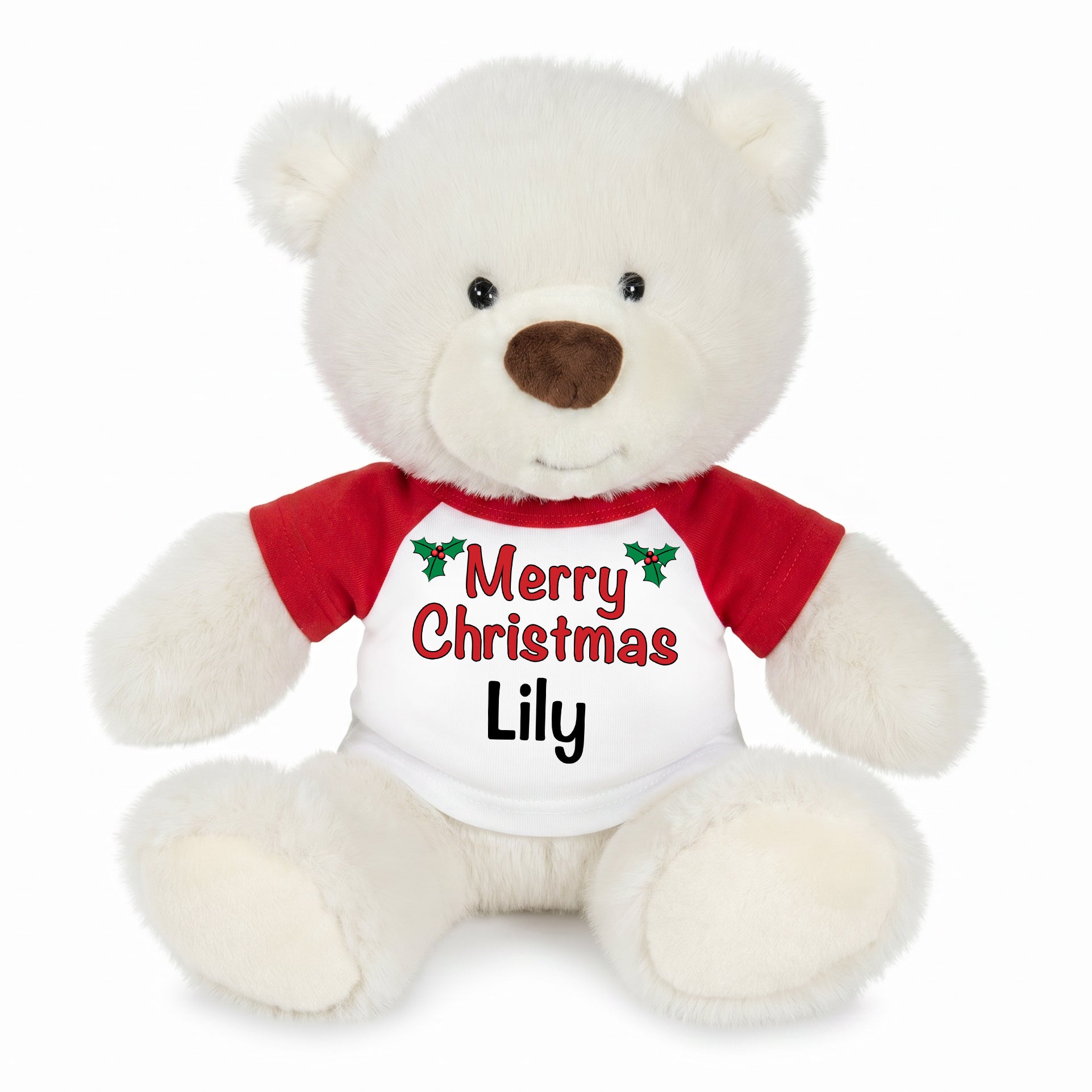 Personalized Christmas Teddy Bear - 10 Inch White Nuzzles Bear - Christmas Words Design 
