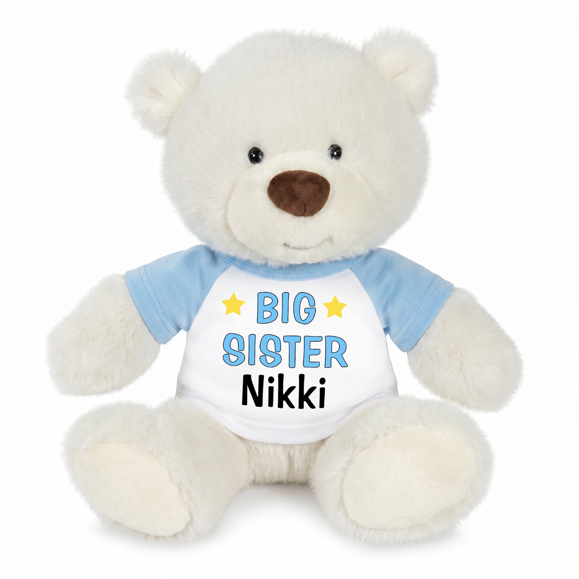 Personalized Big Sister Teddy Bear - 10 Inch White Nuzzles Bear - Light Blue