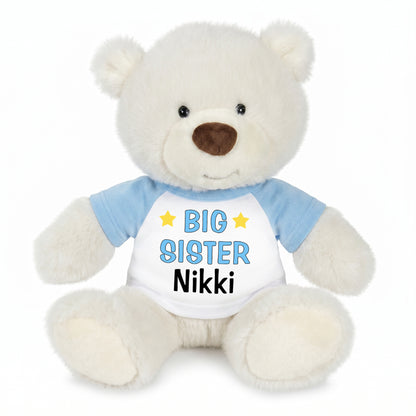 Personalized Big Sister Teddy Bear - 10 Inch White Nuzzles Bear - Light Blue