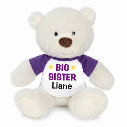 Personalized Big Sister Teddy Bear - 10 Inch White Nuzzles Bear - Purple