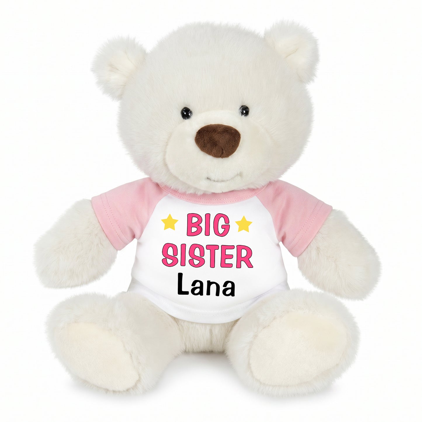 Personalized Big Sister Teddy Bear - 10 Inch White Nuzzles Bear - Pink
