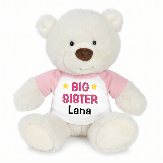 Personalized Big Sister Teddy Bear - 10 Inch White Nuzzles Bear - Pink