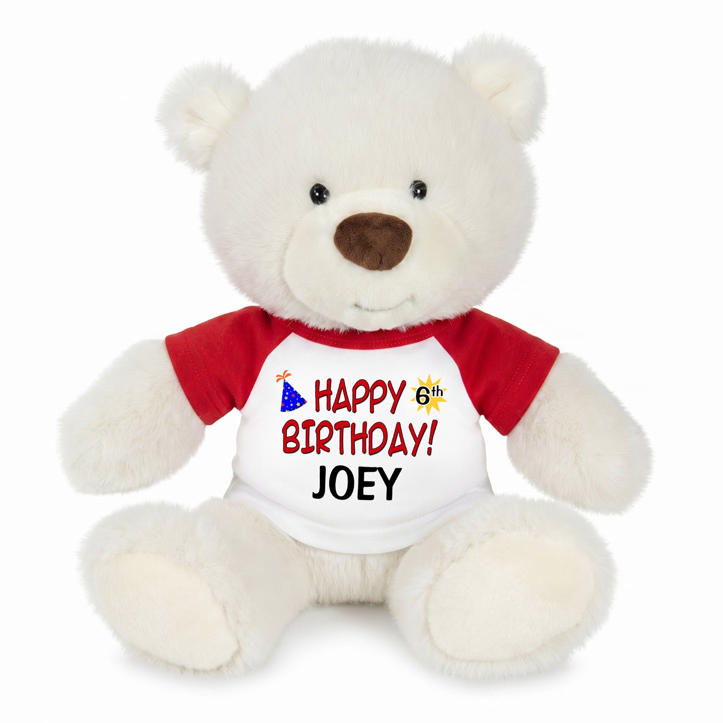 Personalized Happy Birthday Teddy Bear - 10 Inch White Nuzzles Bear - Red