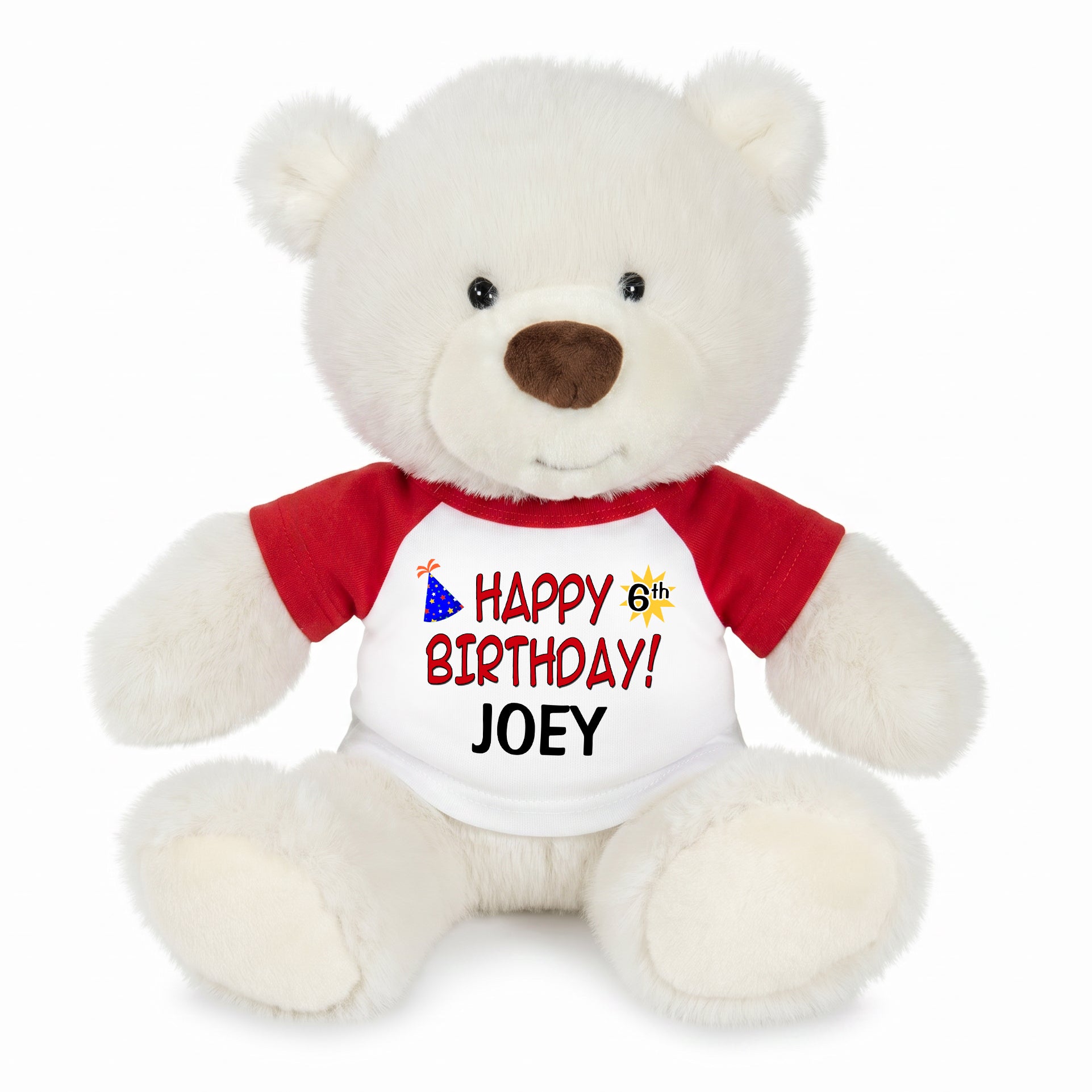 Personalized Happy Birthday Teddy Bear - 10 Inch White Nuzzles Bear - Red