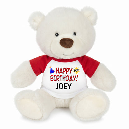 Personalized Happy Birthday Teddy Bear - 10 Inch White Nuzzles Bear - Red